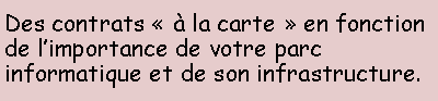 Zone de Texte: Des contrats   la carte  en fonction de limportance de votre parc informatique et de son infrastructure.